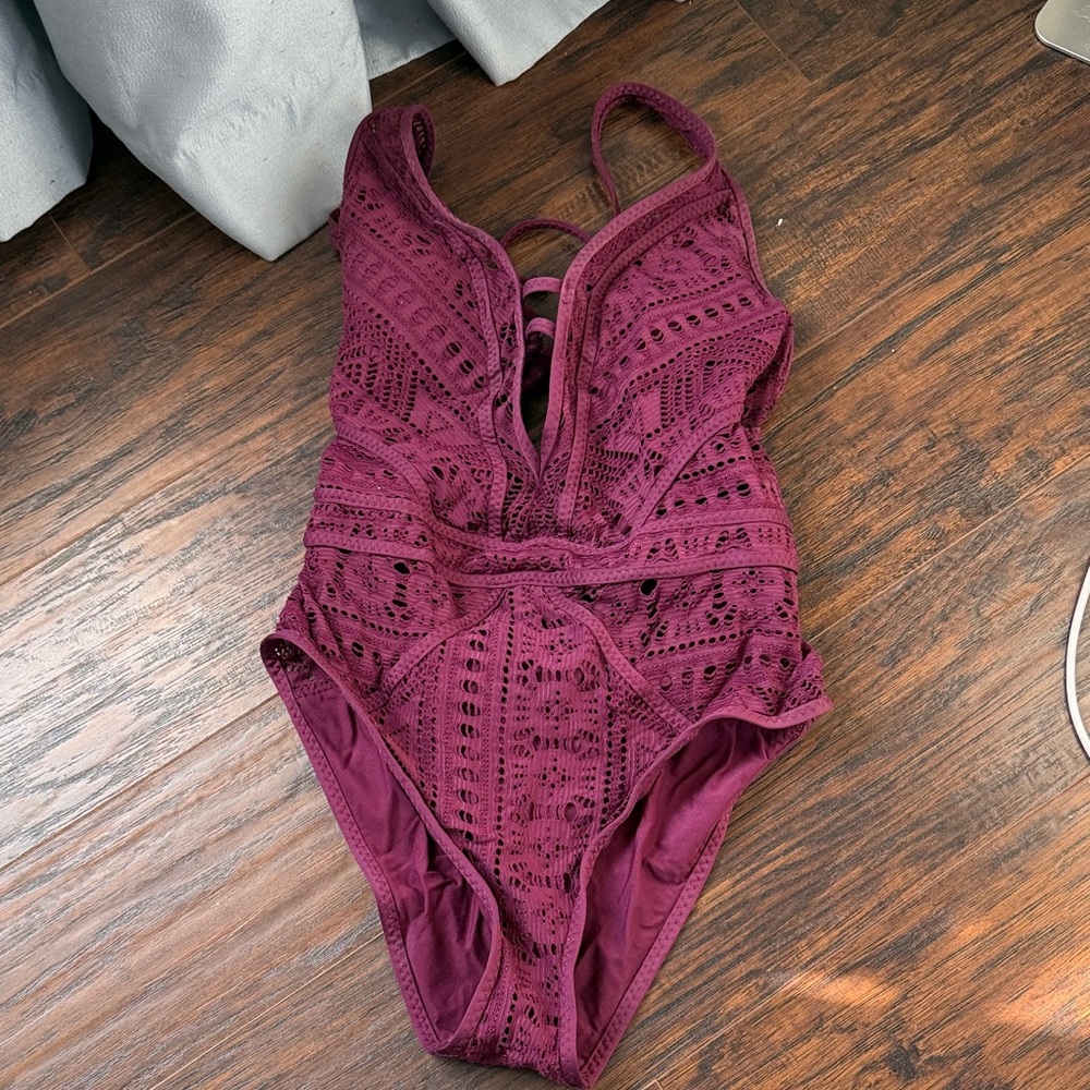 Becca lace, ox blood one piece size small